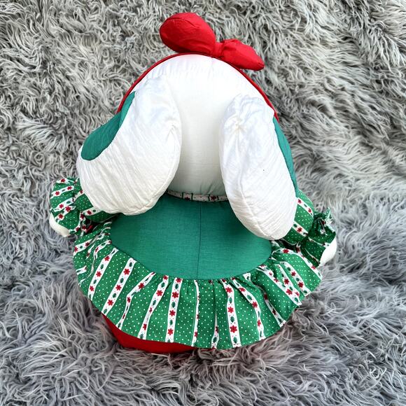 Vintage Nylon Holiday Decor Christmas Girl Miss Mouse Stuffed Animal Plush Puffy - Picture 7 of 11